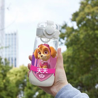 動漫卡通塑料杯子汪汪隊兒童夏季便攜帶吸管水杯防摔耐高溫男女生, 1個, 【天天】400ml防摔吸管杯:單品+掛繩