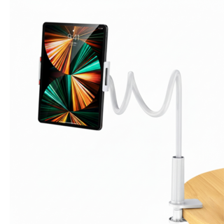 태블릿 스마트폰 휴대폰 침대 책상 자바라 흔들림 없는 360도 회전 코브라 거치대, 1개, 화이트, E-70