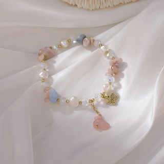 愛風格珍珠草莓晶不規則手鍊 甜美碎石手鏈 彈性水晶手環 女生復古氣質開運飾品