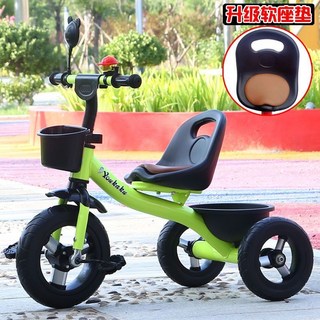 Aikuma 兒童三輪車 適合2-6歲兒童 附推桿與收納籃, 綠色鋁合金【加強頂配款】橡膠輪 軟座, 1個