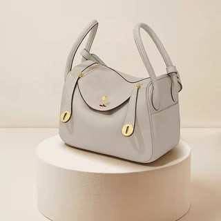 頭層牛皮mini醫生包，單肩斜挎，大象灰，Lindy手提包, 1個, 奶昔白【金扣】30cm