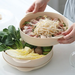 국산 칸칸 전자레인지 대형 찜기 2단 세트, 1세트, 아이보리