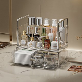 아크릴 화장품 수납함 메이크업 박스 스킨케어 수납용 정리함 서랍형 투명 정리박스, 홈형 투명색 이층, 1개