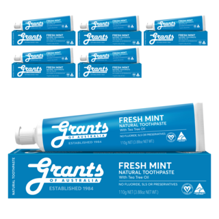 그란츠 오브 오스트레일리아 프레쉬민트 위드 티트리오일향 내추럴치약 침강탄산칼슘, 110g, 6개