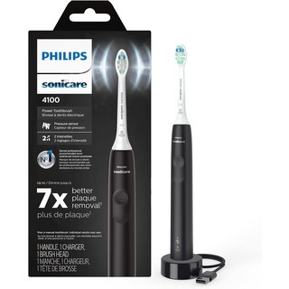 PHILIPS Sonicare 4100 聲波電動牙刷，雙重模式，壓力感應，有效清潔牙菌斑，呵護牙齦健康, 黑, 1個
