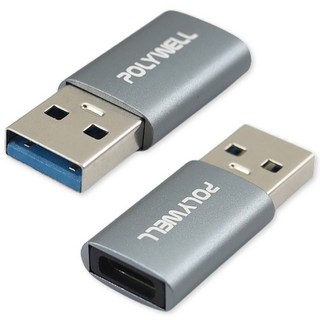 POLYWELL USB 3.0 Type-A 轉 Type-C 轉接器 轉接頭 適用 USB-A to USB-C 轉換頭, 鋁合金, 1個, 34cm