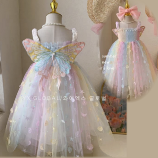 하와즈 파스텔 입체나비 요정 나시 드레스 파티룩 그라데이션 레인보우 원피스 YX