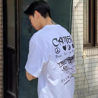 CAVISH 韓國小衆潮牌 創意字母印花寬鬆短袖T恤 男女同款, 黑色,S