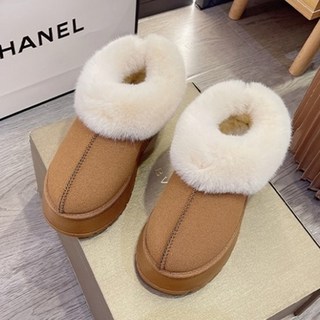 白鳥麗子 麂皮厚底毛毛短靴 保暖圓頭雪靴 大尺碼女鞋 店長推薦