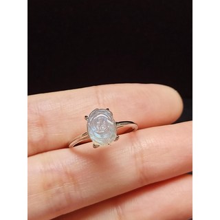 灰月光 玫瑰花 藍光 拉長石 月光石 925銀 戒指 (活圍 C)