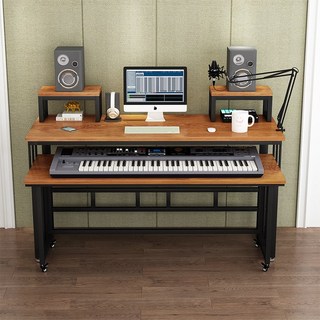 미디데스크 테이블 선반 피아노 컴퓨터 작곡 건반, 조립하다., 블랙 오크 책상120 건반117