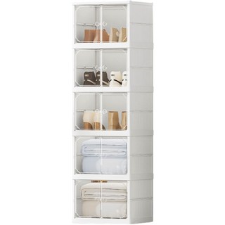 Gooday 雙開門收納櫃 免安裝折疊收納箱 多功能鞋櫃 零食玩具收納整理, 白色, 1個