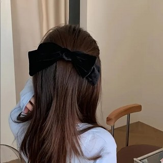 COVERONE 부드러운 벨벳 블랙 리본 헤어 스타일링 집게핀