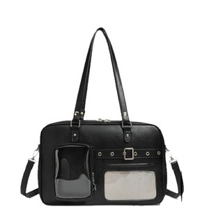 多功能大容量公文包，新款潮流設計感單雙肩斜挎包，適合台灣市場, 黑色