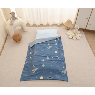 cchhaaww 幼兒園睡墊 兒童睡袋 加厚6公分 四件套 台灣製, 涼感藍太空, 1套