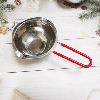 304不鏽鋼巧克力融化鍋 奶油融化鍋 起司隔水融化鍋 融蠟鍋 烘焙工具, 1個, 紅色護套, 紅色