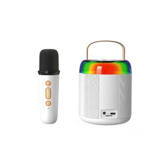 무선마이크스피커 블루투스 무선 휴대용 스피커 다기능 노래방 듀얼 마이크 음악 MP3 플레이어 어린이 성인용 가라오케 기계, White with 1 mic, 1) White with 1 mic, [01] 부엉이노래방 White with 1 mic