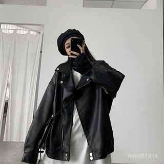 秋季韓版黑色酷帥皮衣外套女寬鬆帥氣短款機車服顯瘦夾克上衣韓版外套重磅外套寬鬆外套大尺碼外套oversize外