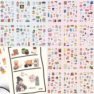 18매 감성 가득 일러스트 레트로 방수 다꾸 여행 일상 음식 스티커, A세트