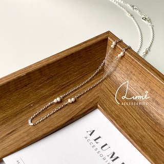 ALUMI 迷你珍珠銀鍊 S925純銀迷你天然淡水珍珠鎖骨鍊 短項鍊飾品