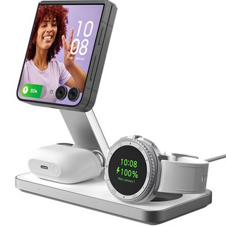 파우트 3in1 맥세이프 무선충전기 갤럭시워치8 갤럭시 폴드 z플립 호환 HANDS7(S), 1개, 화이트