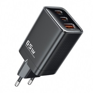 Toocki GaN PPS PD 65W 2C1A 3포트 초고속 멀티충전기, 1개, 블랙