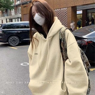 連帽加絨衛衣 長袖印花上衣 韓版復古休閒女裝