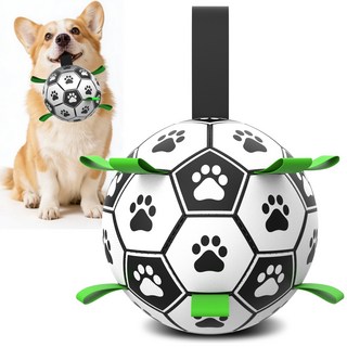 Qdan 강아지장난감 강아지공 개 축구공 끈 달린 펌프 포함, 1개, 흰색