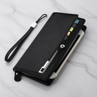 荔枝紋男士手包 - 時尚大容量拉鏈錢包手機包 - 商務休閒旅行送禮