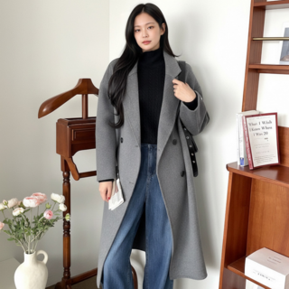 울100 핸드메이드 롱 코트 루즈핏 유니크코코