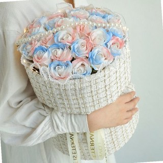 비누꽃다발 하트박스 파스텔 장미 펄장식 레이스 트위드 원형박스 기념일 선물용