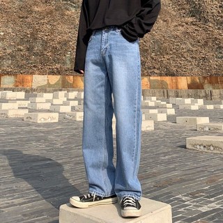 Tasteful_tw 韓國百搭素面刷色丹寧寬版水洗牛仔褲 闊腿長褲