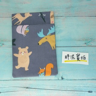 可愛卡通動物雙層筆袋 護理師醫生口袋收納包 熊鹿圖案 手工製作, 熊與鹿灰~現貨, 1個