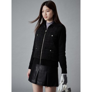 국내매장품 빈폴 BEANPOLE GOLF Premium 여성 트위드 니트리드 패딩점퍼 블랙