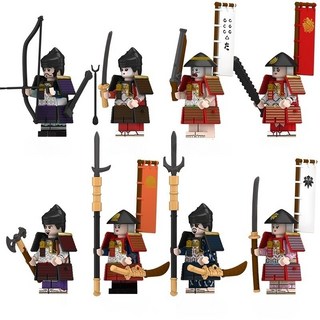 일본 중세 사무라이 기사 키덜트 취미 장식 조립 미니 피규어 블록, 8개, N328(8개)