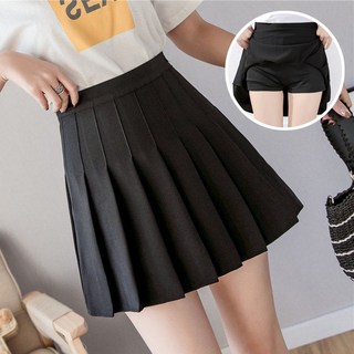 원앤온리 여성 빅사이즈 플리츠 속바지 포함 스판 치마 허리 밴딩 미니 스커트 블랙