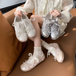 台灣出貨 韓國休閒德訓鞋女 板鞋 小白鞋 女平底鞋 芭蕾風鞋 女鞋 銀色芭蕾德訓鞋