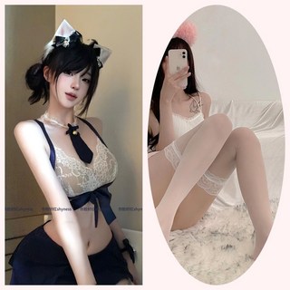 純欲風少女蕾絲上衣百褶裙三件套性感約會制服, 1個, 藍jk套裝+白絲襪中碼70-100斤jk少女