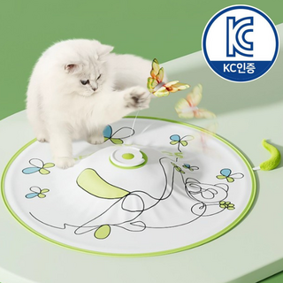 그린홈 2 in 1 꼬리잡기 & 움직이는 나비 자동 고양이 낚시대 장난감, 1개, 녹색