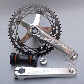 픽시 크랭크 벨로시닷 스케이스 디스크 블랙 세트 자전거 48T 부품, 실버크랭크 블랙 디스크 중축, 실버 크랭크+블랙 스파이더 미들 샤프트