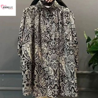 韓版大尺碼女裝中長款襯衫，寬鬆顯瘦立領上衣，胖妹妹春季新款潮流襯衫