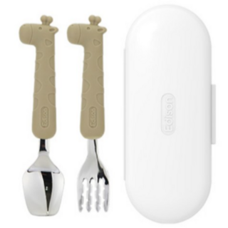 에디슨 유아 실리콘 스푼 포크 케이스 2종 세트, BEIGE (기린베이지), 스푼+포크+케이스, 40세트