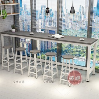 【椿嶼】靠墻吧臺桌高腳桌簡約家用客廳陽臺小吧臺長條桌奶茶店桌椅組閤, 黑架子金橡木（白色架子聯繫客服）,套餐160*40*100+3個凳子