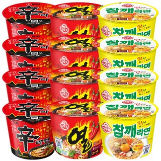 컵라면 큰컵 3종 모음 / 신라면 4 + 열라면 4 + 참깨라면 4 / 총 12개