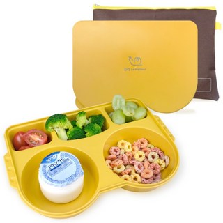 르메이어 친환경 옥수수 유아식판 이유식 보관 용기 5구 식기 어린이집 뚜껑 도시락, 식판 + 뚜껑 + 파우치, 1세트, 옐로