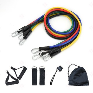 生活小集【台灣現貨 發票】乳膠拉力繩套組 十一件套拉力器 訓練繩 阻力帶 彈力繩 重訓瑜珈, 1個, 乳膠拉力繩套組, 黑色