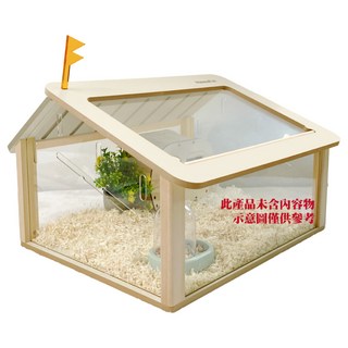 MewooFun 木質倉鼠籠 全景別墅款 多孔通風 翻蓋天窗, 1個, 木質全景倉鼠籠-米
