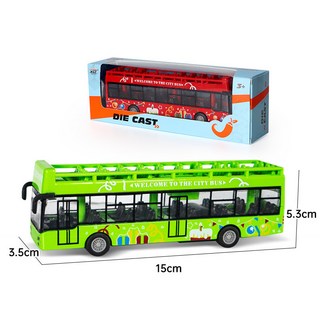 合金仿真雙節巴士模型 聲光玩具車, 綠色雙層露天巴士【無聲光音效不可開門】, 1個