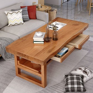 實木大板茶几 茶几茶桌餐桌兩用 原木家用小戶型客廳茶臺 60高茶几可喫飯, 單桌100*60左右*60cm*5cm,組裝