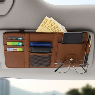 펀토피아 차량용 썬바이저 카드포켓 지폐수납, 브라운, 1개